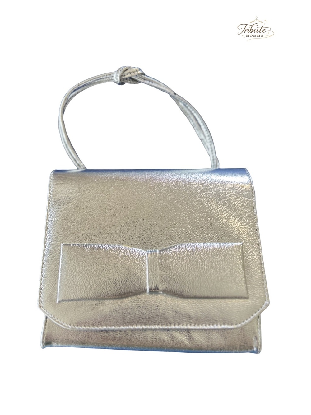 Vintage Silver Bow-Accent Wristlet Clutch